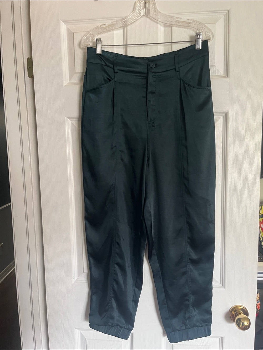 DKNYC Dark Green Satin Tapered Trousers